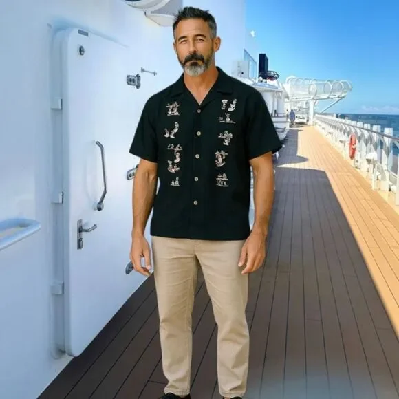 Nat Nast Black Dress Guayabera Silk Shirt for Men - Picture 2 of 7